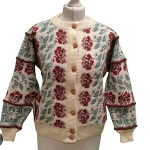 Vintage The Clever Shepherd 100% Shetland Island Wood Fair Isle Floral Cardigan